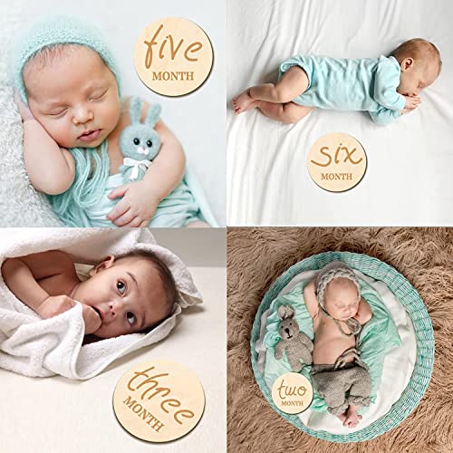 Haoser 12 PCS Wooden Baby Monthly Milestone - Milestone Photo Cards, 1-12 Months Wood Milestone Disc Set, Birth Announcement Sign for First Year Picture Props, 4 inch Diameter - Image 2