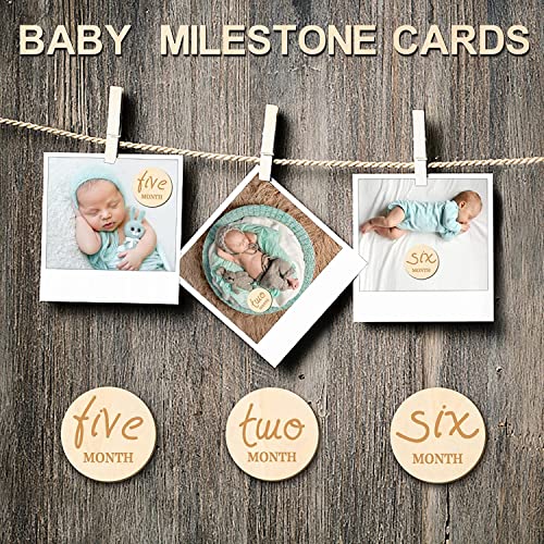 Haoser 12 PCS Wooden Baby Monthly Milestone - Milestone Photo Cards, 1-12 Months Wood Milestone Disc Set, Birth Announcement Sign for First Year Picture Props, 4 inch Diameter - Image 5