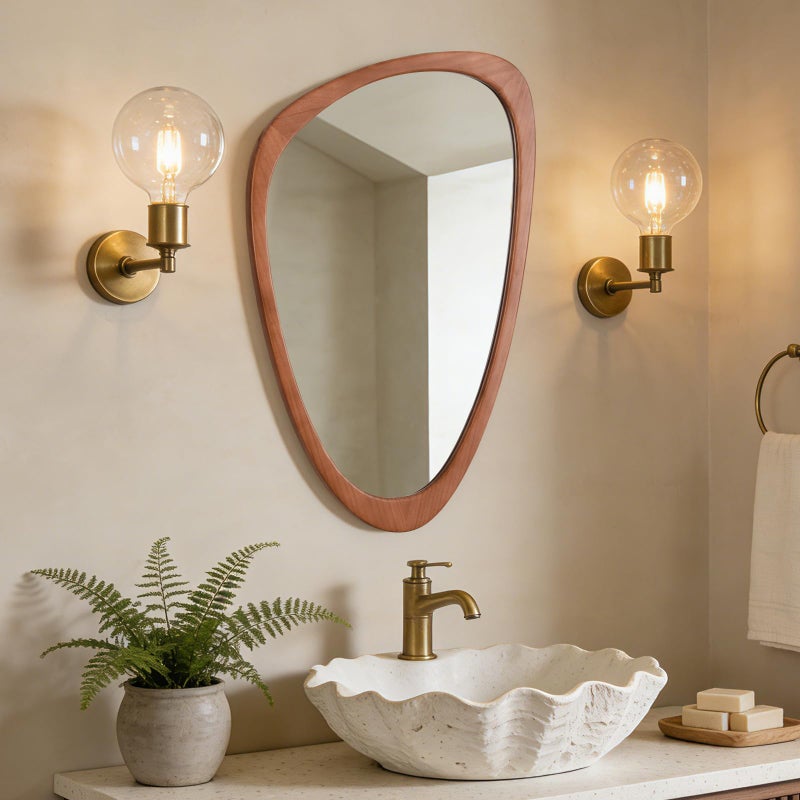 WallBeyond Asymmetrical Mirror, Irregular Wall Mirror, Wall Mirrors Decorative for Bedroom Living Room Entryway Hall, Wood Mirror for mid Century Modern Decor 30" H x 19" W - Image 2