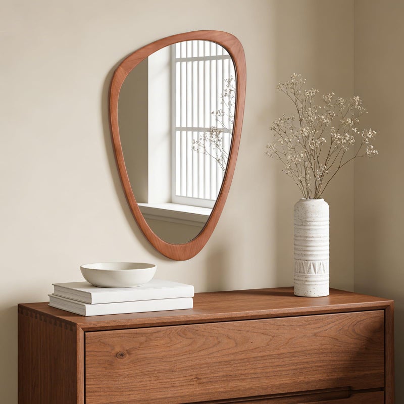 WallBeyond Asymmetrical Mirror, Irregular Wall Mirror, Wall Mirrors Decorative for Bedroom Living Room Entryway Hall, Wood Mirror for mid Century Modern Decor 30" H x 19" W - Image 3