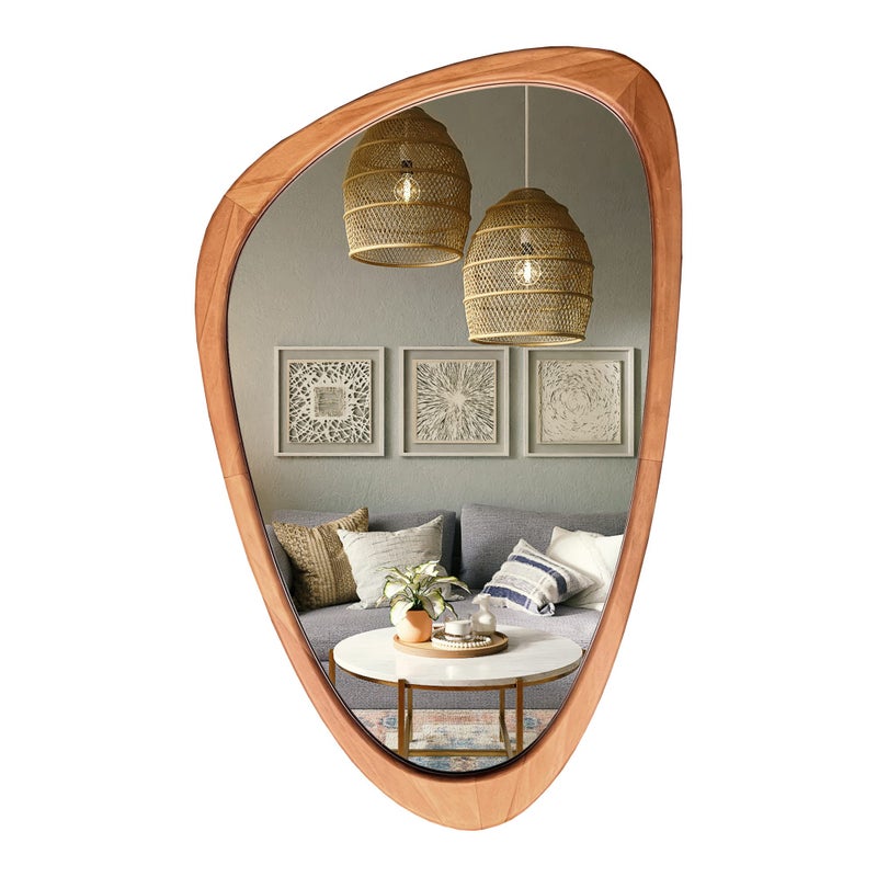WallBeyond Asymmetrical Mirror, Irregular Wall Mirror, Wall Mirrors Decorative for Bedroom Living Room Entryway Hall, Wood Mirror for mid Century Modern Decor 30" H x 19" W - Image 1