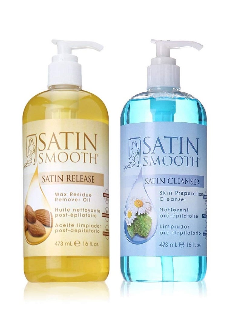 Satin Smooth - VALUE PACK! SATIN SMOOTH Satin Release Wax Residue Remover + Satin cleanser skin preparation cleanser, 16 ounce - Image 1