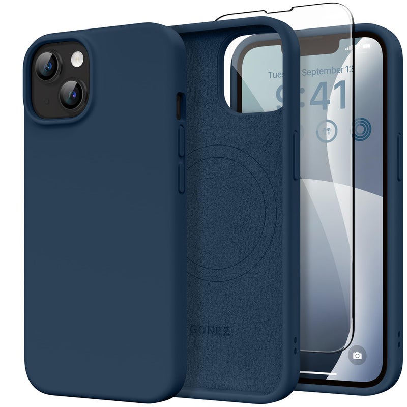 GONEZ Magnetic for iPhone 13 Case iPhone 14 Case Compatible with MagSafe AntiScratch Microfiber Lining Screen Protector Shockproof Slim Phone Silicone Cover 61 inch Dark Blue - Image 3