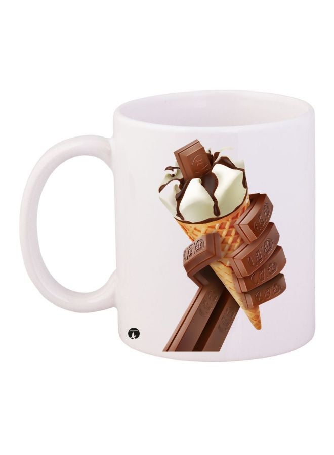 RYN Ice Cream Printed Coffee Mug White/Brown/Beige 11ounce