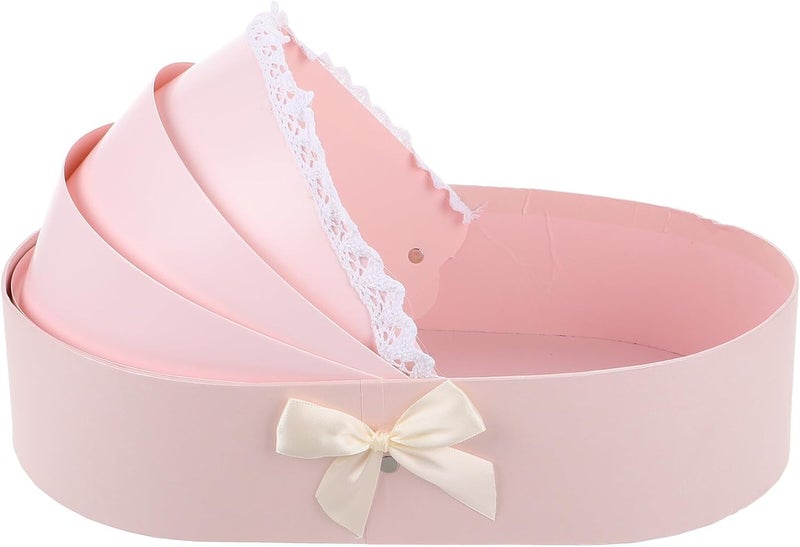 GRIRIW Floral Box with Lid Shower Cradle Box Pink Packaging for Newborn Month-old Birthday Celebration - Image 1