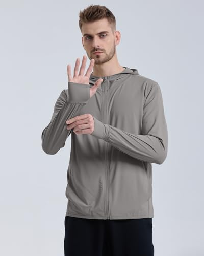 Locachy Men's UPF 50+ Sun Protection Outdoor Lightweight Full Zip Hoodie Jacket Long Sleeve Fishing Hiking Performance Shirt Grey M - Image 3