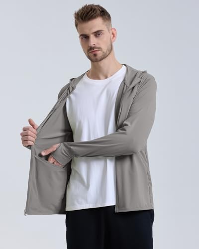 Locachy Men's UPF 50+ Sun Protection Outdoor Lightweight Full Zip Hoodie Jacket Long Sleeve Fishing Hiking Performance Shirt Grey M - Image 4