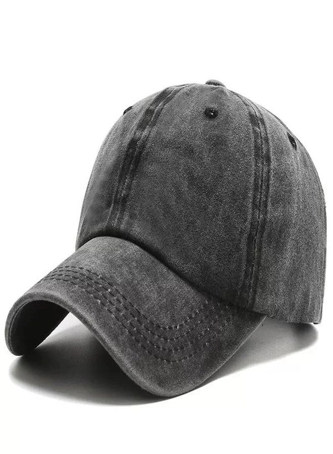 FASHOLIC Plain Denim Cap Unisex Baseball Cap 100% Cotton Fits Men Women Washed Denim Adjustable Cap (Black) - Image 1