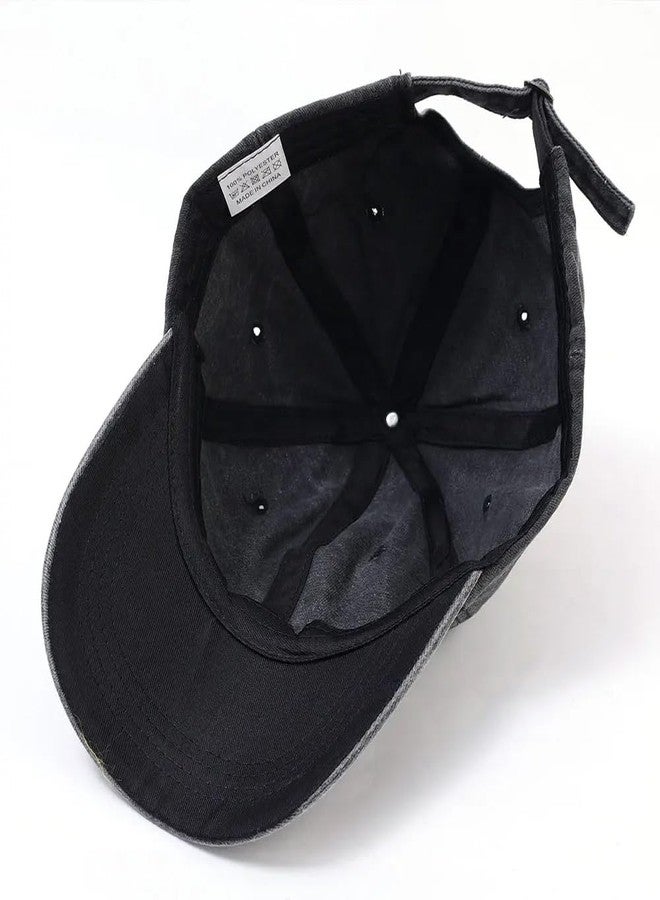 FASHOLIC Plain Denim Cap Unisex Baseball Cap 100% Cotton Fits Men Women Washed Denim Adjustable Cap (Black) - Image 4