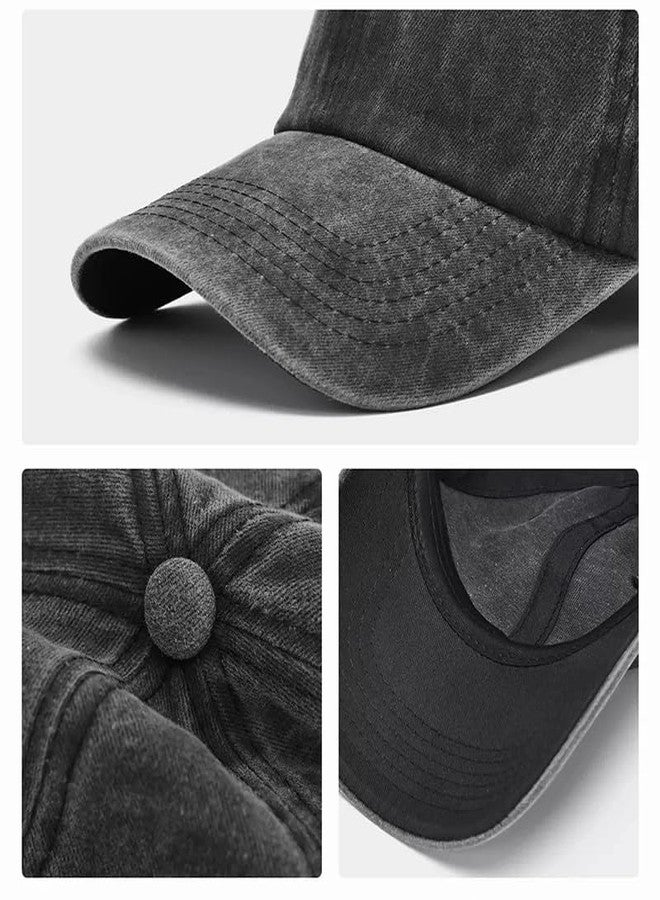 FASHOLIC Plain Denim Cap Unisex Baseball Cap 100% Cotton Fits Men Women Washed Denim Adjustable Cap (Black) - Image 5