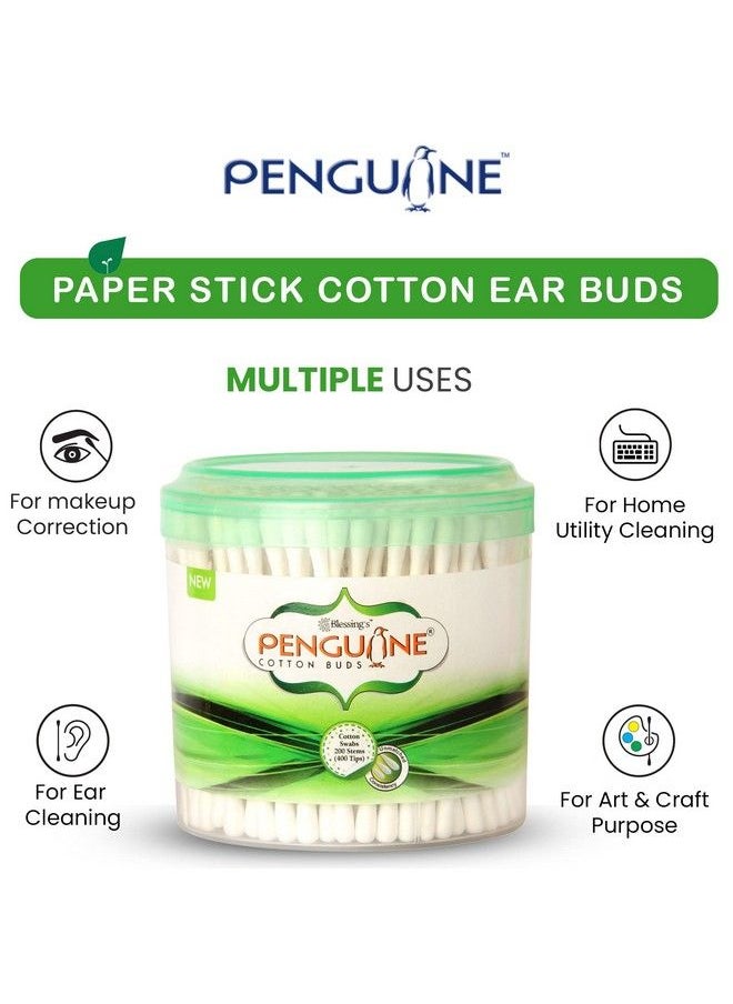 PENGUINE - Paper Stem Cotton Ear Buds/Swabs ;200 Stems; 400 Swabs Multipurpose Double Tip Cotton Earbuds/Swabs (Pack Of 1) - Image 1