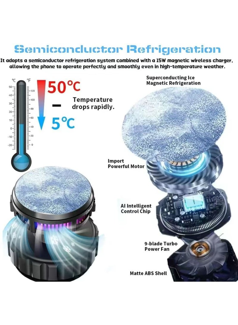 SYOSI Magnetic Phone Holder with Cooling Fan, Vacuum Suction Phone Charger Mount for Dashboard, Universal Phone Stand Charger for All Smooth Surfaces, Auto Essentials Supplies, 360° Adjustable (Black) - Image 3