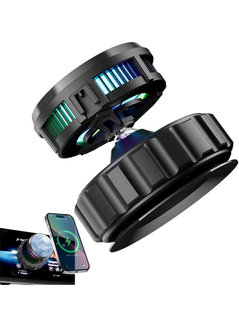 SYOSI Magnetic Phone Holder with Cooling Fan, Vacuum Suction Phone Charger Mount for Dashboard, Universal Phone Stand Charger for All Smooth Surfaces, Auto Essentials Supplies, 360° Adjustable (Black) - Image 1