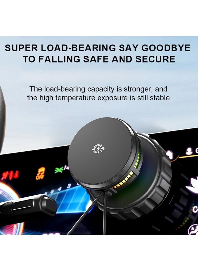 SYOSI Magnetic Phone Holder with Cooling Fan, Vacuum Suction Phone Charger Mount for Dashboard, Universal Phone Stand Charger for All Smooth Surfaces, Auto Essentials Supplies, 360° Adjustable (Black) - Image 5