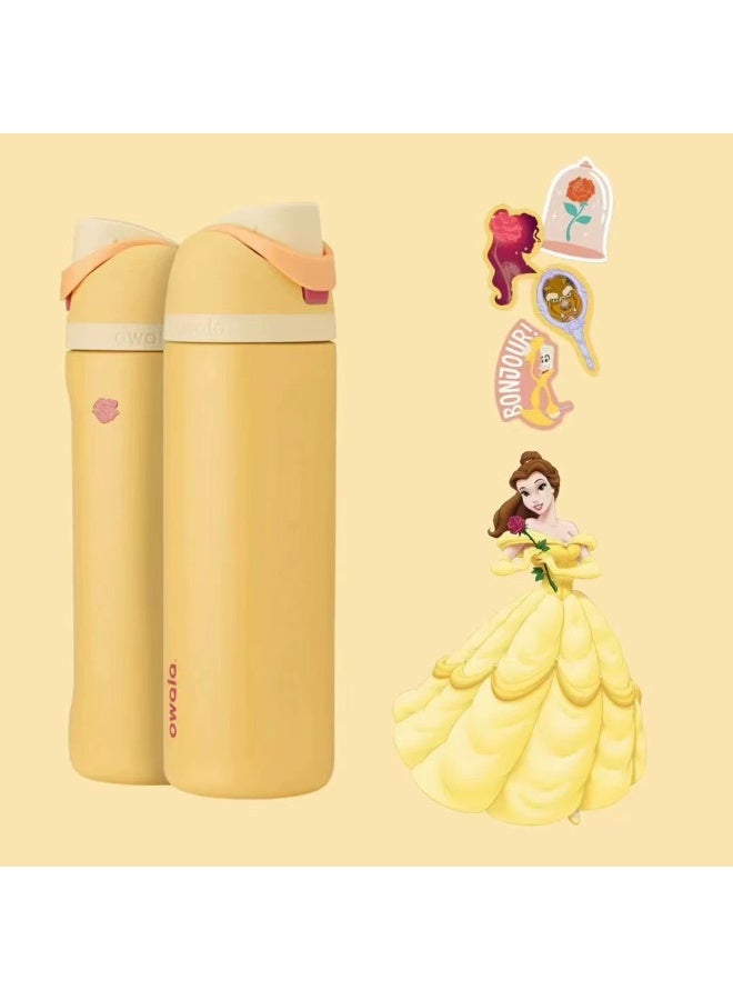 Owala Disney Princess FreeSip Insulated Stainless Steel Water Bottle with Straw and Sticker for Sports and Travel, BPA-Free Sports Water Bottle, 24 oz, Belle - Image 1