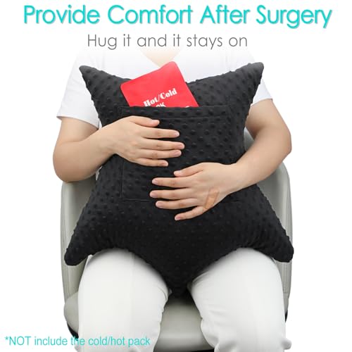 D. Cozy Star Shaped Hysterectomy Pillow with 2 Pockets for Abdominal Surgery Hysterectomy Recovery Must Haves Products Gifts Tummy Pillow with Hands Placement Pouch Minky Dot Black - Image 2