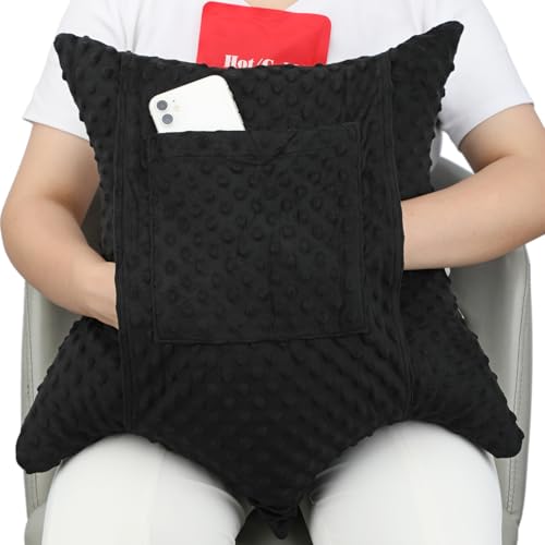 D. Cozy Star Shaped Hysterectomy Pillow with 2 Pockets for Abdominal Surgery Hysterectomy Recovery Must Haves Products Gifts Tummy Pillow with Hands Placement Pouch Minky Dot Black - Image 1