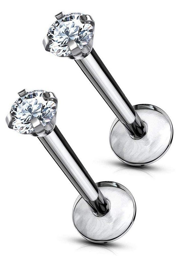 Forbidden Body Jewelry 16 G Titanium Internally Threaded Tragus Piercing Cz Top Flat Back Piercing Nose Studs Earring, Helix, Cartilage, Labret, Monroe For Women Or Men (8Mm/3Mm X2)… - Image 1
