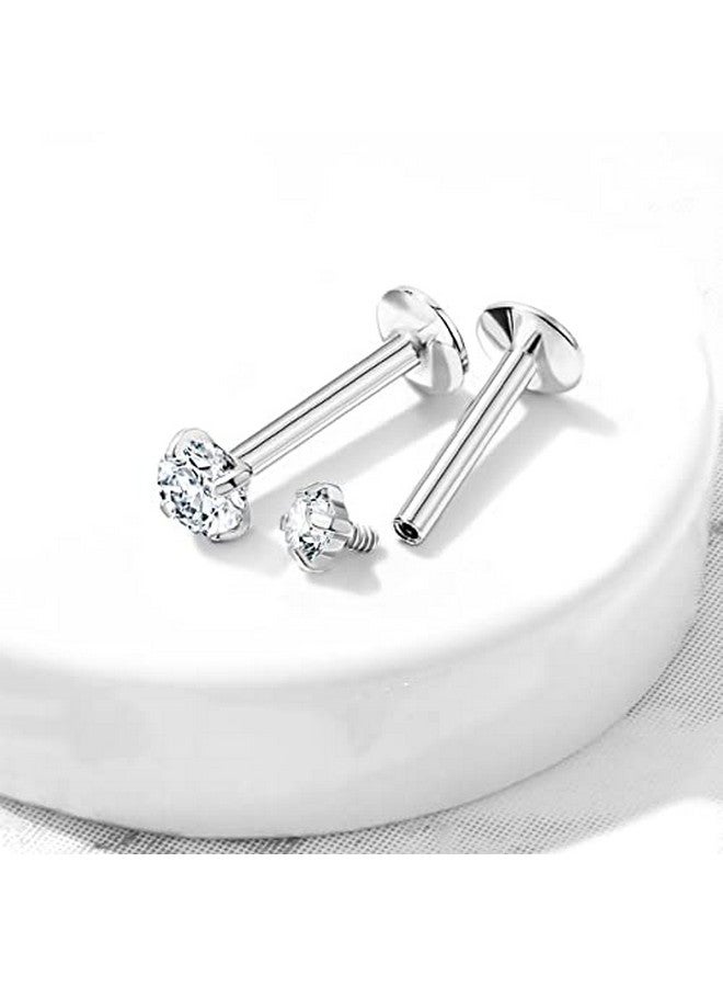 Forbidden Body Jewelry 16 G Titanium Internally Threaded Tragus Piercing Cz Top Flat Back Piercing Nose Studs Earring, Helix, Cartilage, Labret, Monroe For Women Or Men (8Mm/3Mm X2)… - Image 3
