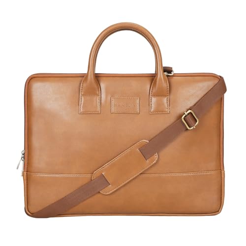HAMELIN Theo Sleek Laptop Messenger Bag | Vegan Leather Zip Closure & Slip Pockets for 15.6 Inch Laptops |Detachable & Adjustable Strap |Office Bag For Man & Women Stylish|Ideal For Office Travel |Tan - Image 1