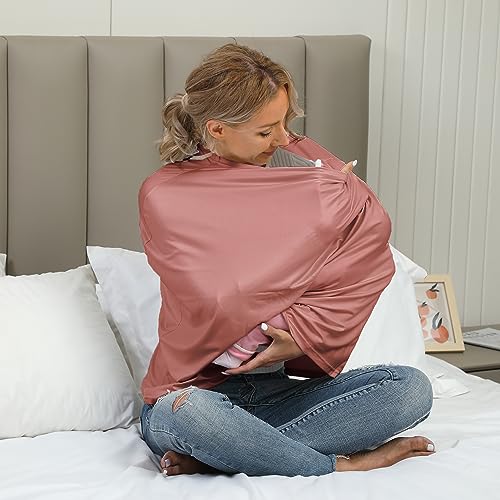 MeetJoy Breathable Car Seat Cover for Babies – Multi-Purpose Soft Rayon Nursing Cover for Breastfeeding, High Stretchy Infant Carseat Canopy, Stroller Cover (Smooth Rayon, Blush) - Image 4