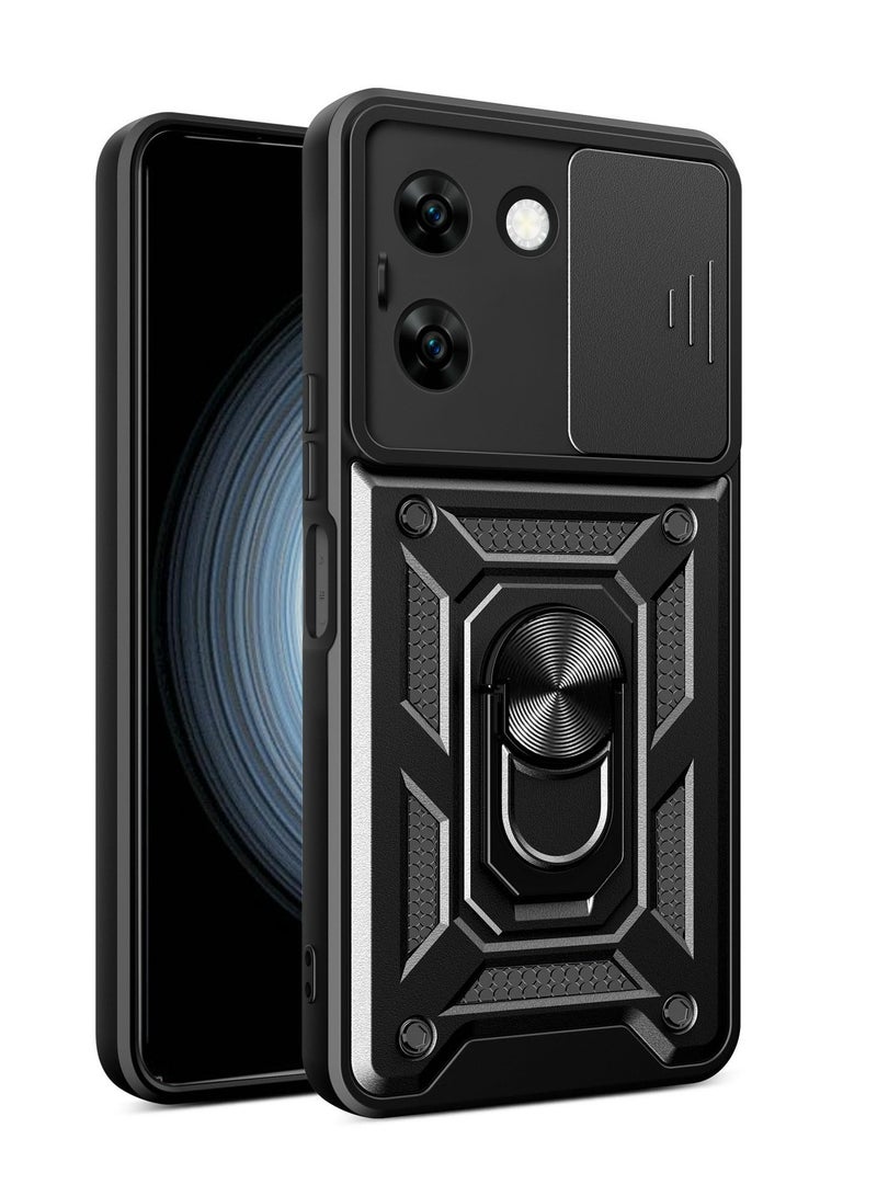 الهاتف المحمول حالة الغطاء " زد تي إي " ب lade A54 4G الأسود ، انزلاق الكاميرا عدسة تغطية + 360 درجة قوس دوار خاتم + مصد للصدمات الهاتف المحمول حالة