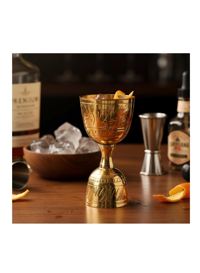 eSplanade Brass Liquor Peg Measuring Glass Jigger Bar Tool - Double Sided - 30 and 60 ml - Golden Engraved - Image 1