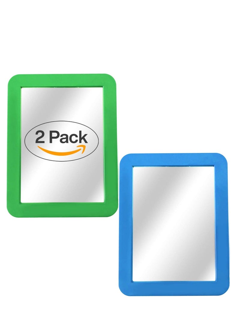 2 - Pack Magnetic Locker Mirror - Locker Mirror - 5" x 7"- for School Locker, Bathroom, Household Refrigerator, Locker Accessory, Workshop Toolbox, Office Cabinet or More (Green - Blue) - Image 1