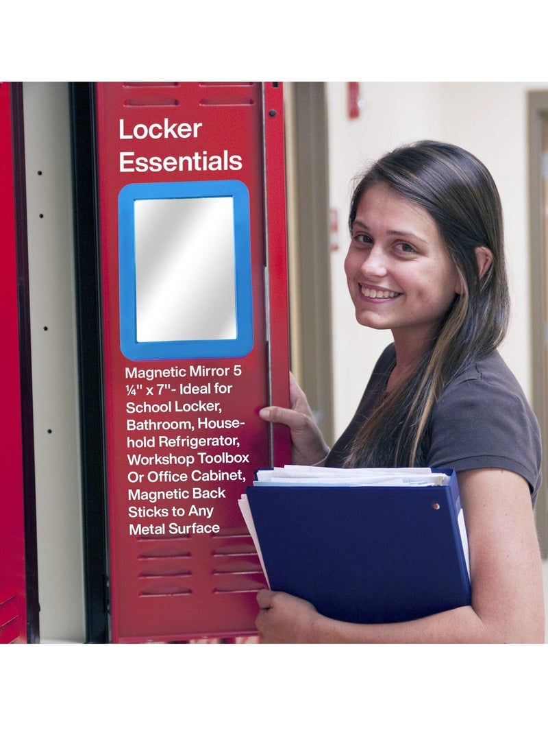2 - Pack Magnetic Locker Mirror - Locker Mirror - 5" x 7"- for School Locker, Bathroom, Household Refrigerator, Locker Accessory, Workshop Toolbox, Office Cabinet or More (Green - Blue) - Image 2