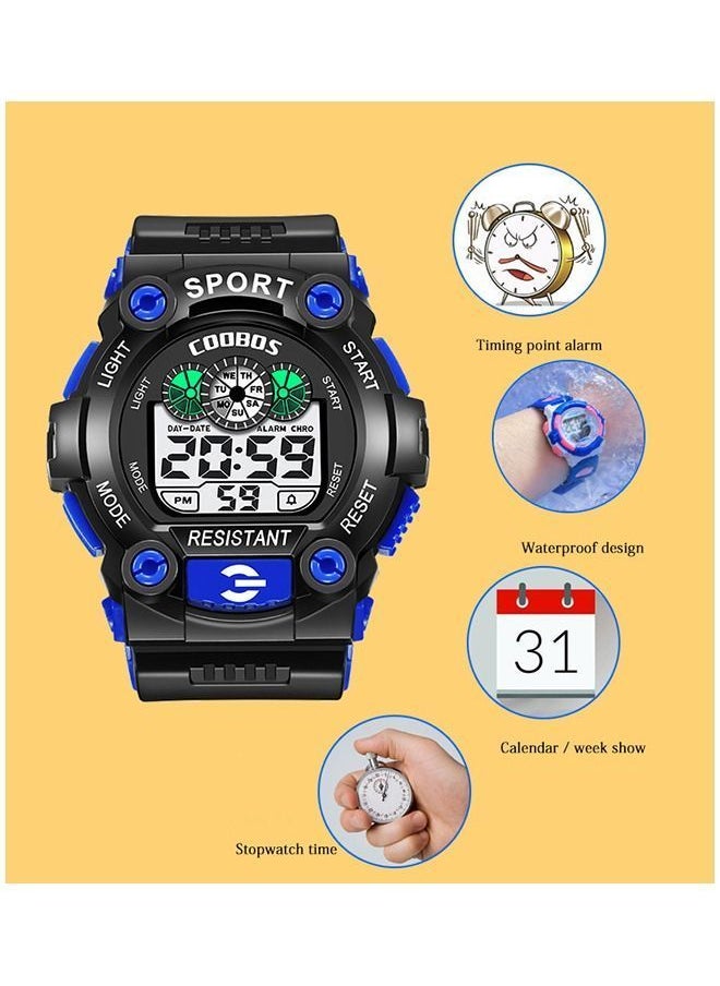 Coobos Kids Water Resistant Rubber Digital Watch Black/Blue  - Image 3