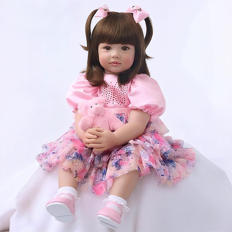 iCradle Realistic Look 24inch 60cm Reborn Baby Doll Soft Silicone Vinyl Toddler Doll Reborn Lifelike Princess Long Hair Baby Doll Toy for Ages 3+ - Image 1