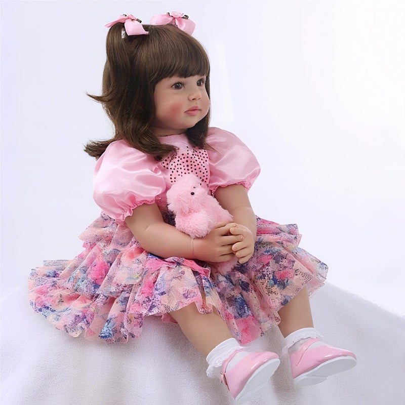 iCradle Realistic Look 24inch 60cm Reborn Baby Doll Soft Silicone Vinyl Toddler Doll Reborn Lifelike Princess Long Hair Baby Doll Toy for Ages 3+ - Image 4