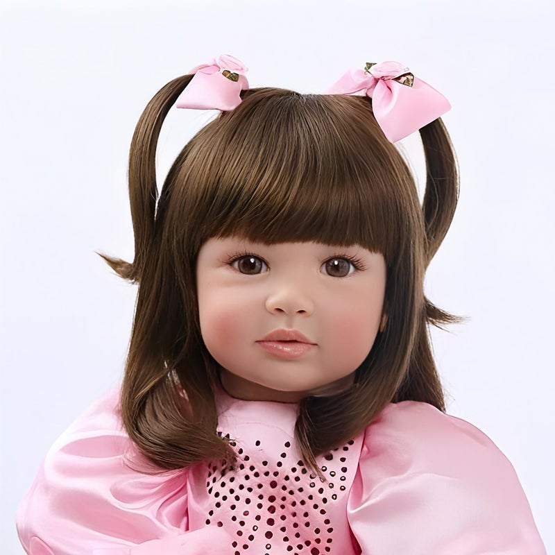 iCradle Realistic Look 24inch 60cm Reborn Baby Doll Soft Silicone Vinyl Toddler Doll Reborn Lifelike Princess Long Hair Baby Doll Toy for Ages 3+ - Image 3