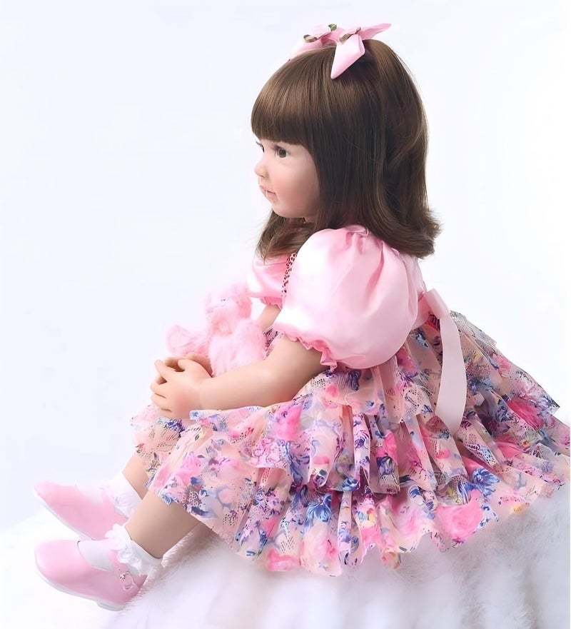 iCradle Realistic Look 24inch 60cm Reborn Baby Doll Soft Silicone Vinyl Toddler Doll Reborn Lifelike Princess Long Hair Baby Doll Toy for Ages 3+ - Image 5