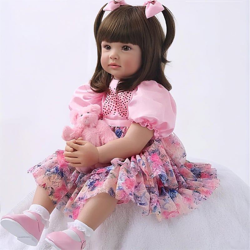 iCradle Realistic Look 24inch 60cm Reborn Baby Doll Soft Silicone Vinyl Toddler Doll Reborn Lifelike Princess Long Hair Baby Doll Toy for Ages 3+ - Image 2