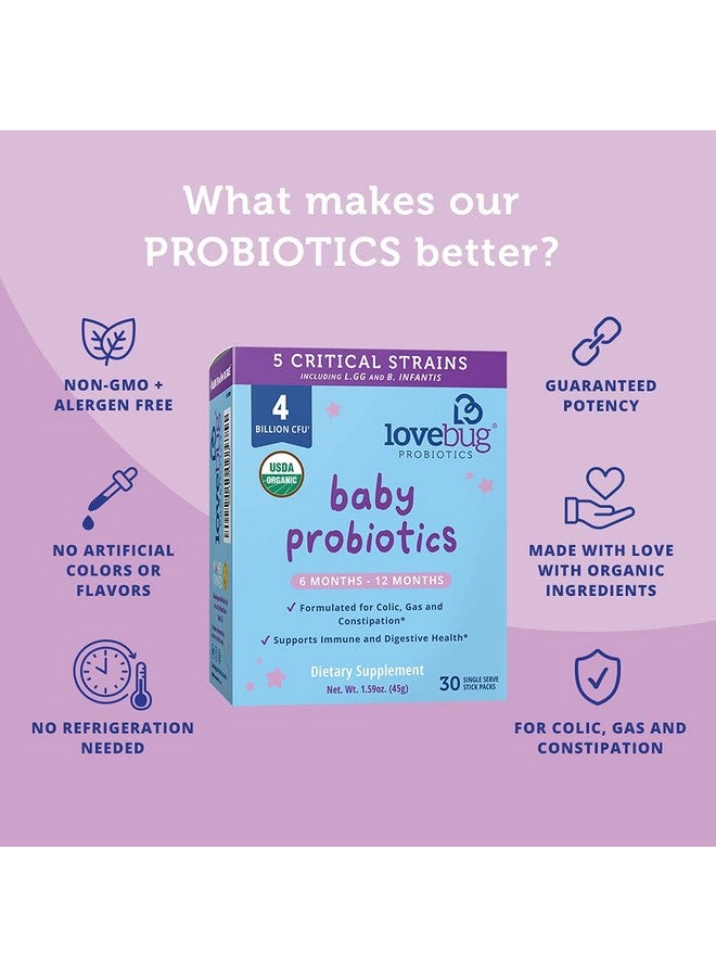 LoveBug Probiotics منتج بروبيوتيك عضوي من إنتاج Lovebug حائز على جائزة وزارة الزراعة الأمريكية للأطفال؛ متعدد السلالات 4 مليار وحدة تشكيل مستعمرة؛ مسحوق سهل الاستخدام؛ خالٍ من السكر؛ مناسب للأعمار من 6 إلى 12 شهرًا؛ 30 عبوة - Image 3