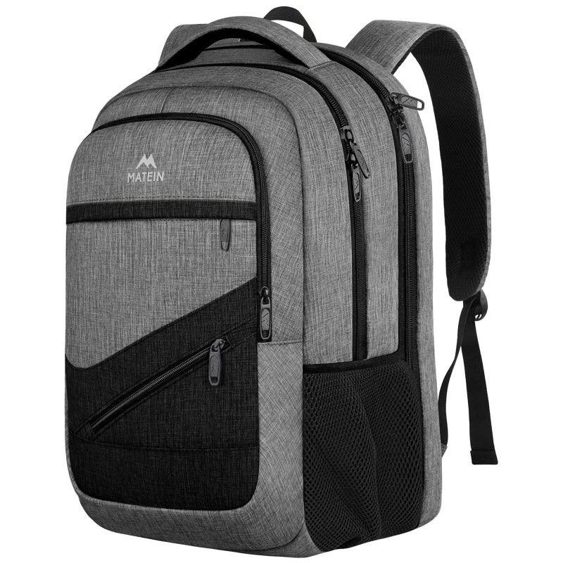 MATEIN 17 Inch Work Backpack for Men Women, Water Resistant Practical Travel Laptop Backpack with Anti Theft Pocket, Casual College Daypack Laptop Compartment TSA Friendly, Grey Black - Image 1