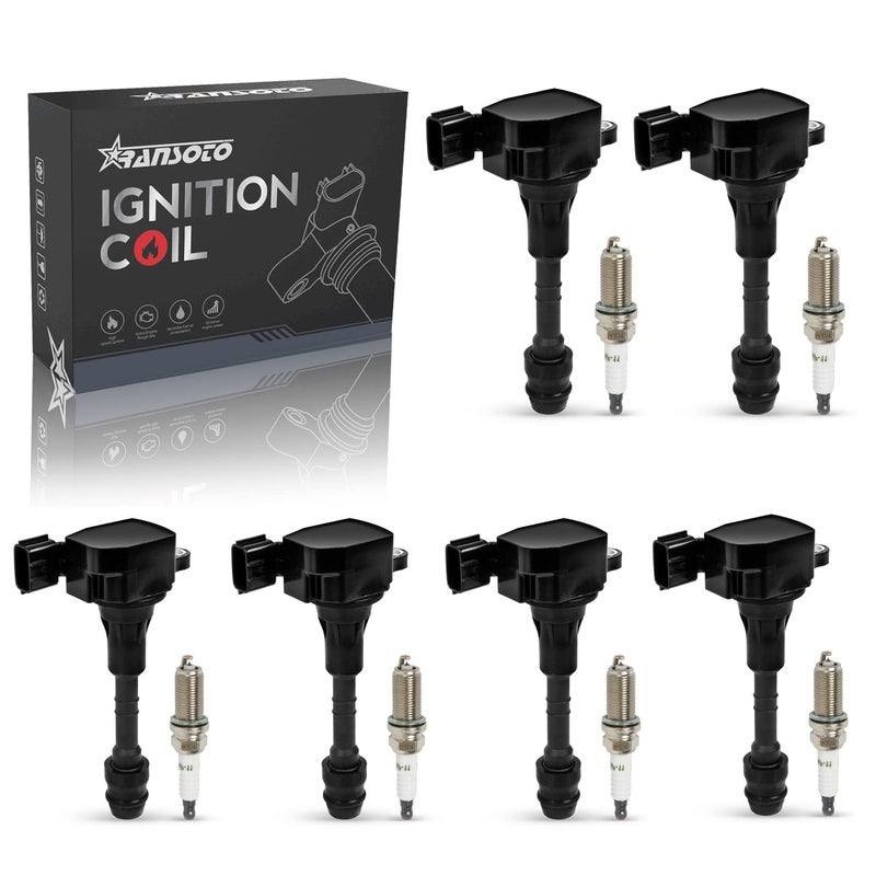 6 Pcs UF349 Ignition Coil Packs Iridium Spark Plugs Kit for 35L40L V6 Nissan Infiniti Fits Maxima 0108 Murano 0407 Altima 0206 Frontier 0519 Pathfinder 0112 Xterra 0515