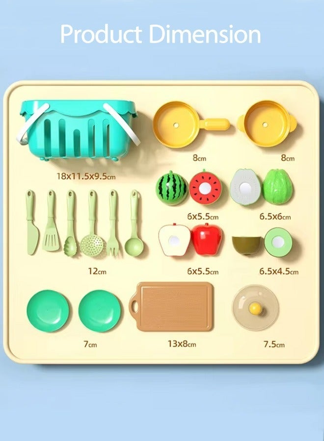 HQ-GAMING 17PCS Fruit Toy Set, Cutting Play Food Toys for Kids, Pretend Play Kitchen Accessories, Pretend Fruit with Shopping Storage Basket, Plastic Board, Mini Dishes and Knife, Educational Toy for Toddler - Image 2