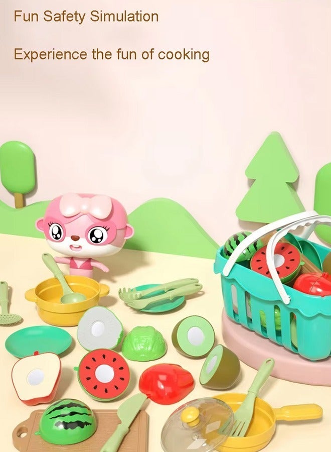 HQ-GAMING 17PCS Fruit Toy Set, Cutting Play Food Toys for Kids, Pretend Play Kitchen Accessories, Pretend Fruit with Shopping Storage Basket, Plastic Board, Mini Dishes and Knife, Educational Toy for Toddler - Image 4