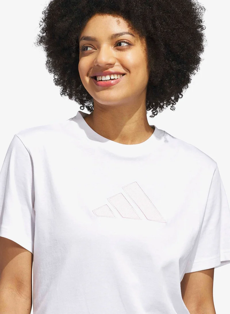 Adidas  Textured Gingham Big Logo Graphic T-Shirt for Women | Best Price UAE