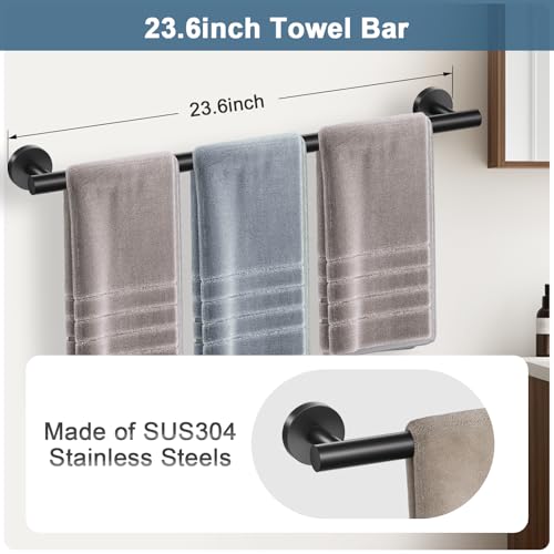 soaez Matte Black Bathroom Hardware Set, 5 Pieces Black Towel Bar Bathroom Accessories Set, Upgraded Toilet Paper Holder with Shelf, 23.6 Inch Towel Rack Towel Holder for Bathroom Wall - Image 2