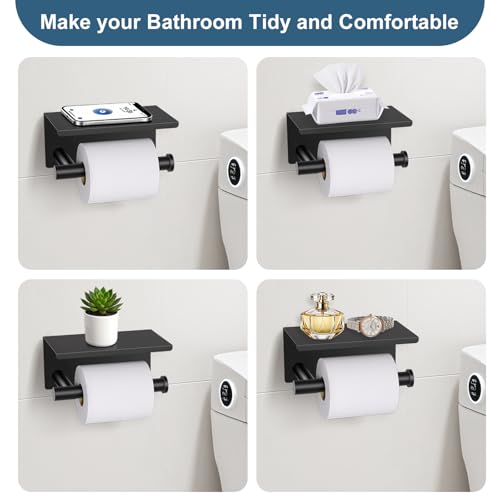 soaez Matte Black Bathroom Hardware Set, 5 Pieces Black Towel Bar Bathroom Accessories Set, Upgraded Toilet Paper Holder with Shelf, 23.6 Inch Towel Rack Towel Holder for Bathroom Wall - Image 3