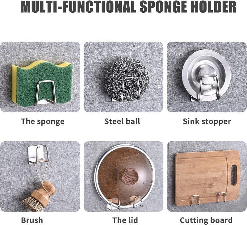 STANBONN Stainless Steel Self Adhesive Sponge Holder for Kitchen Sink Waterproof Sticky Hook Stainless Steel Scrubber Hanger Caddy Storage Sink Drain Rack Stand for Dishcloth Wool Towel Wall Mount 4 - Image 5