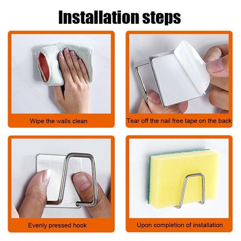 STANBONN Stainless Steel Self Adhesive Sponge Holder for Kitchen Sink Waterproof Sticky Hook Stainless Steel Scrubber Hanger Caddy Storage Sink Drain Rack Stand for Dishcloth Wool Towel Wall Mount 4 - Image 4