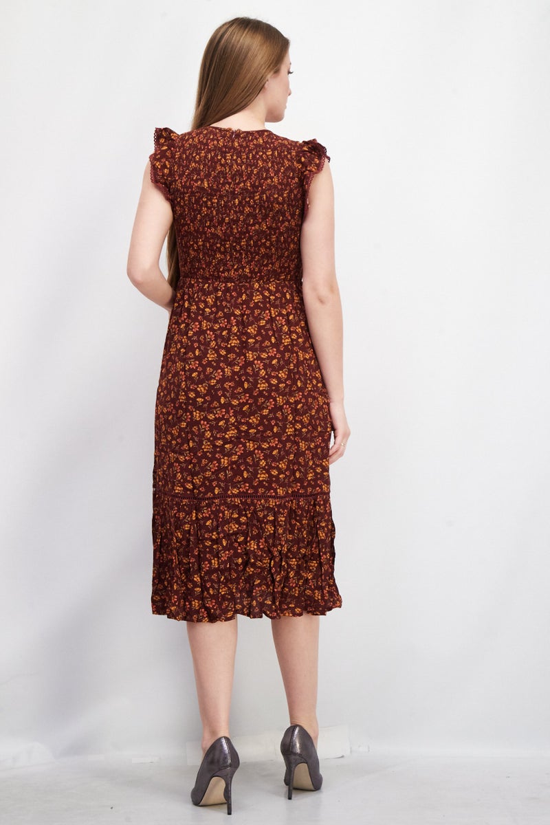 Lost + Wander فستان كاجوال ميدي مزخرف بالورود للنساء، متعدد الألوان - Image 2