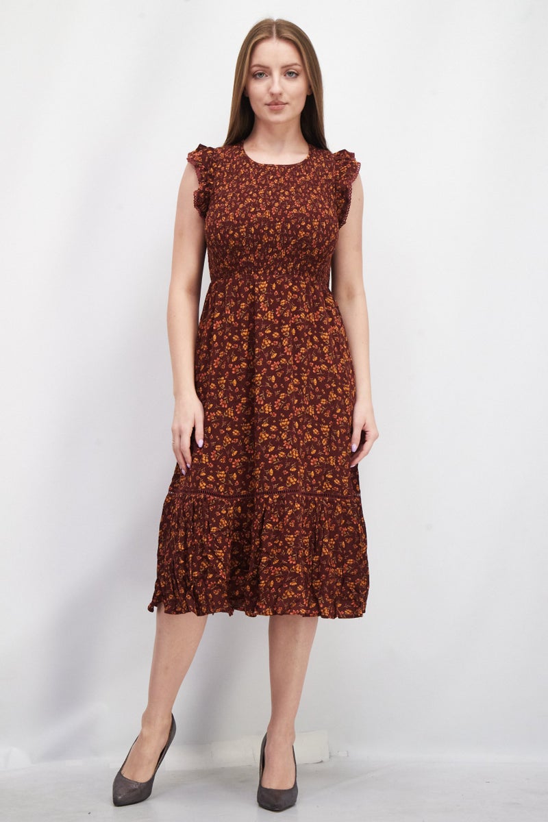 Lost + Wander فستان كاجوال ميدي مزخرف بالورود للنساء، متعدد الألوان - Image 1