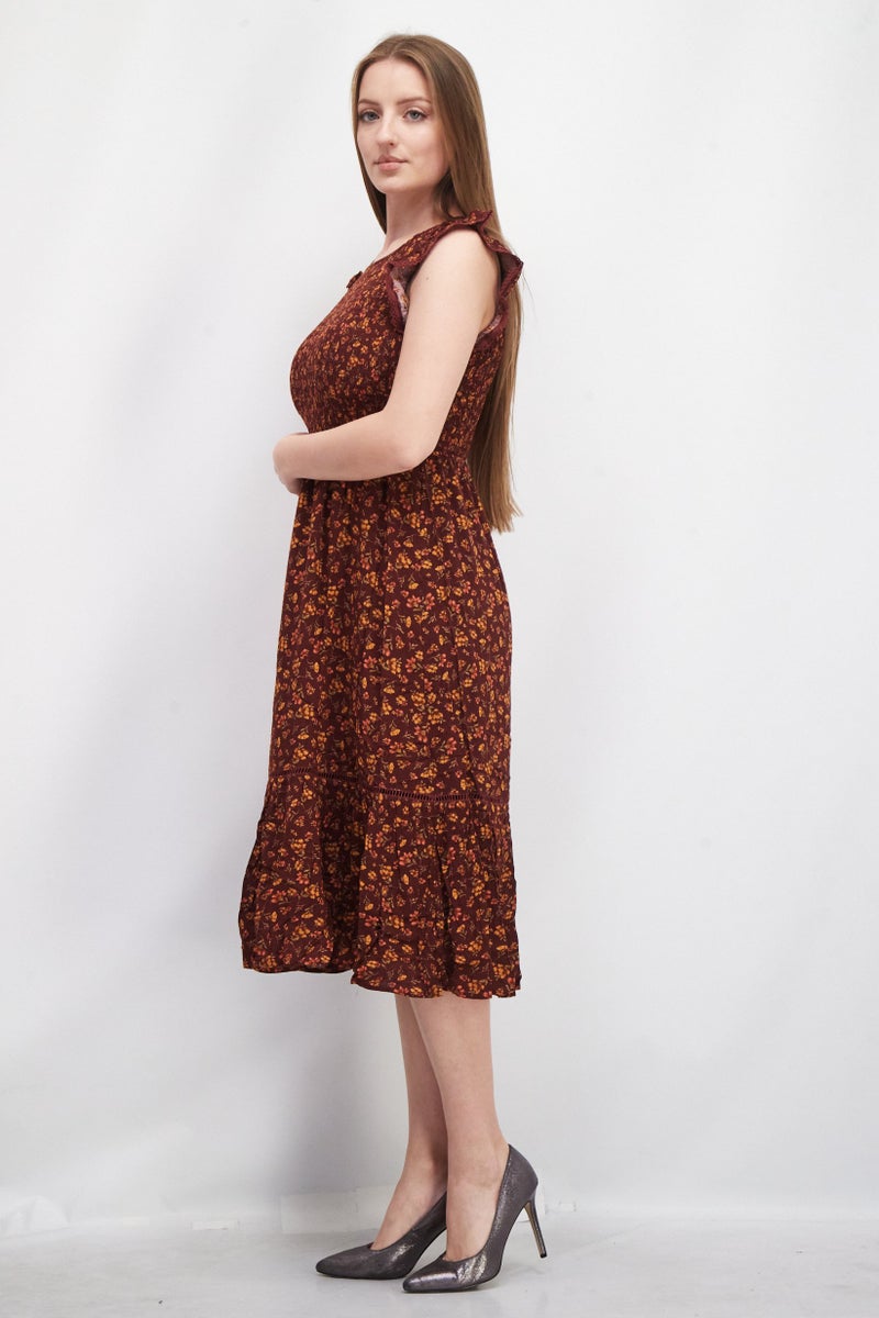 Lost + Wander فستان كاجوال ميدي مزخرف بالورود للنساء، متعدد الألوان - Image 3