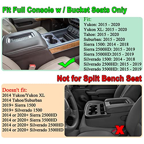 JKCOVER Compatible with Chevy Silverado/GMC Sierra 2014-2018 and Chevy Tahoe Suburban/GMC Yukon 2015-2020 Center Console Organizer Tray Accessories-Full Console w/Bucket Seats ONLY - (Black Trim) - Image 2