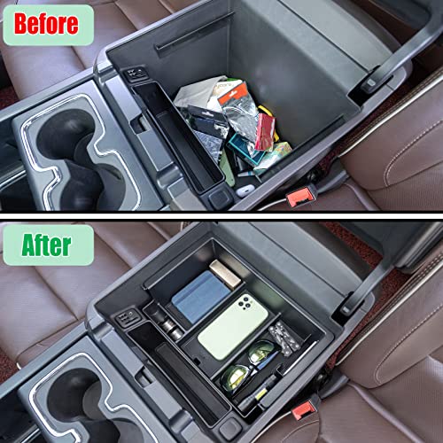JKCOVER Compatible with Chevy Silverado/GMC Sierra 2014-2018 and Chevy Tahoe Suburban/GMC Yukon 2015-2020 Center Console Organizer Tray Accessories-Full Console w/Bucket Seats ONLY - (Black Trim) - Image 4